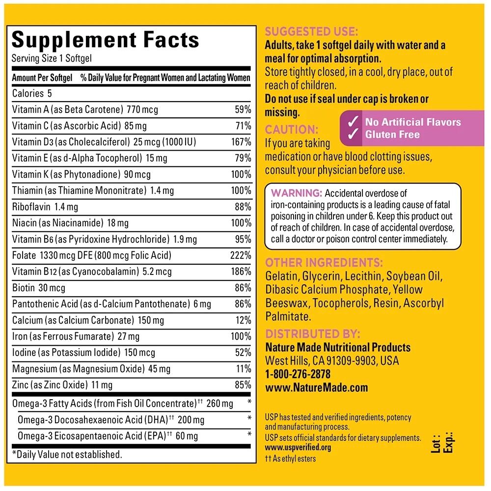 Picture of Nature Made Prenatal Folic Acid + DHA | 90 Softgels