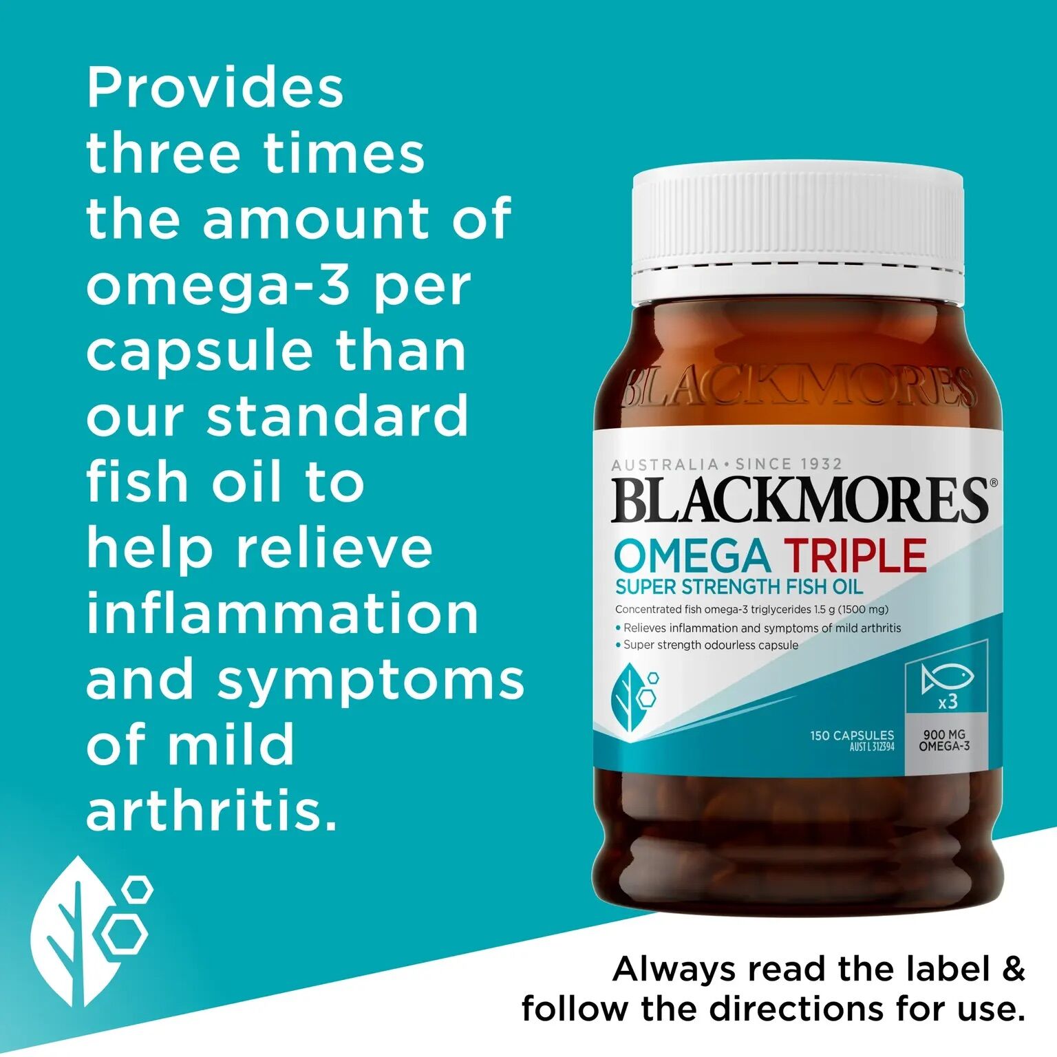 Picture of Blackmores Omega Triple Super Strength Fish Oil | 150 Capsules