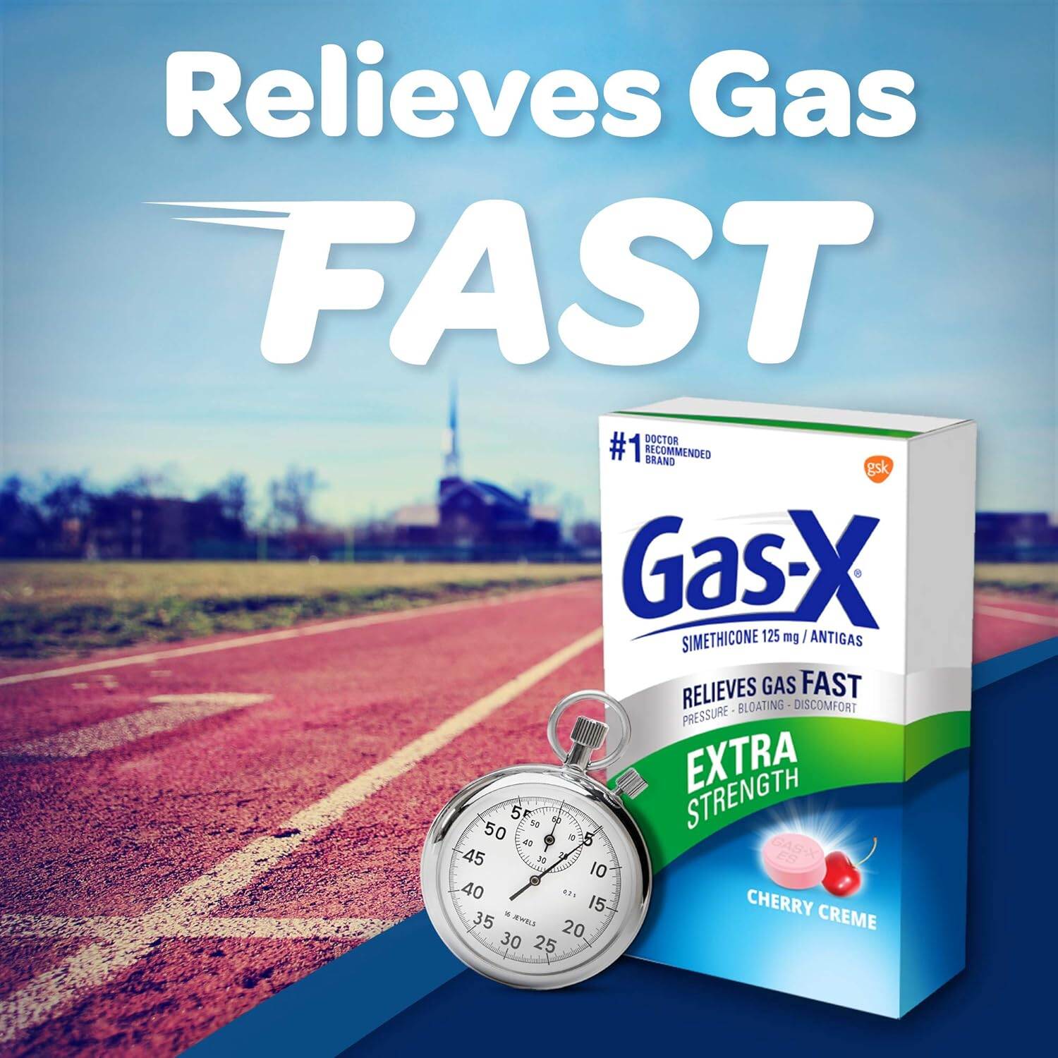 Picture of Gas-X Extra Strength Chewable Gas Relief Tablets with Simethicone 125 mg, Cherry - 48 Count