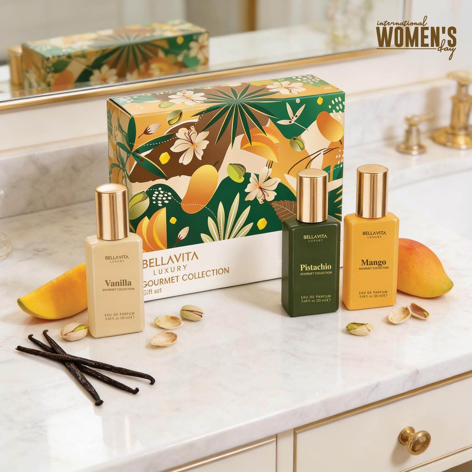 Picture of Bellavita Luxury Unisex Gourmet Perfume Gift Set with Vanilla, Mango, and Pistachio | 20ml x3