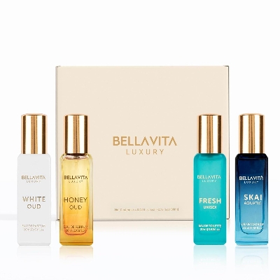 Picture of Bellavita Luxury Unisex Perfume Gift Set with Honey Oud, White Oud, Skai, and Fresh | 20ml x4