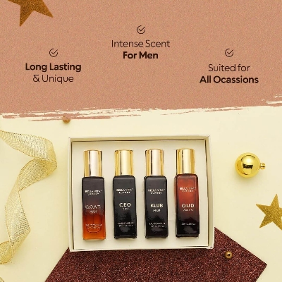 Picture of Bellavita Luxury Men's Perfume Gift Set with CEO Man, G.O.A.T., Klub, and Oud | 20ml x4