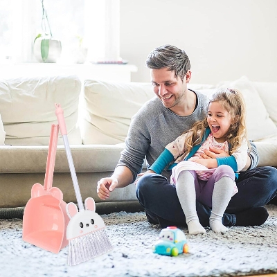 Picture of Mini Broom with Dustpan Little Housekeeping Helper Kitchen Sweeping for Broom 1 Set Pink
