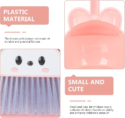 Picture of Mini Broom with Dustpan Little Housekeeping Helper Kitchen Sweeping for Broom 1 Set Pink