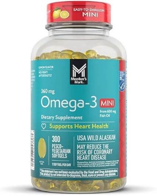 Picture of Member's Mark 360mg Omega-3 USA Wild Alaskan Fish Oil, 300 Mini Softgels
