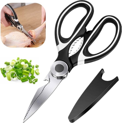 Picture of Jiang Ming Premium Kitchen Scissors with Protective Safety Cover – Heavy Duty Multi-Purpose Stainless Steel Shears for Poultry, Meat & Nuts