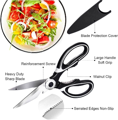 Picture of Jiang Ming Premium Kitchen Scissors with Protective Safety Cover – Heavy Duty Multi-Purpose Stainless Steel Shears for Poultry, Meat & Nuts