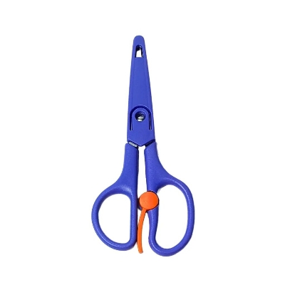 Picture of De Xian K04 Kids’ Safety Craft Scissors – Spring-Loaded Training Scissors with Full Blade Guard for Preschool & School Art Projects (Purple)