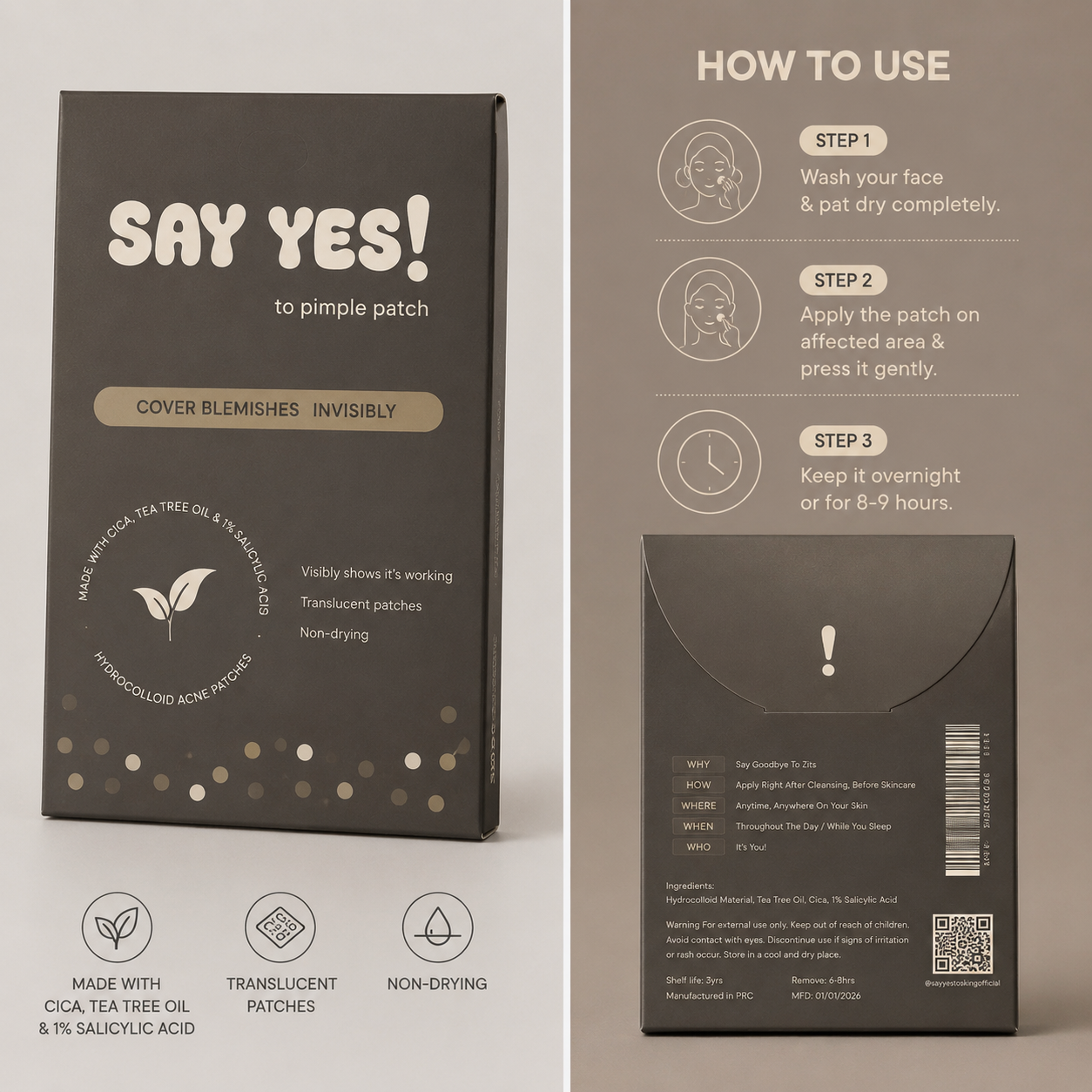 Picture of SAY YES Hydrocolloid Acne Pimple Patch – Invisible Spot Stickers with Tea Tree Oil & Salicylic Acid - 72 Patches
