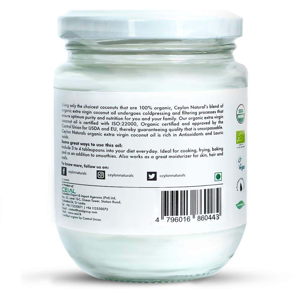 Picture of Ceylon Naturals Organic Extra Virgin Coconut Oil 150ml - Pure, Cold-Pressed, No Additives, Vegan, Healthier Choice