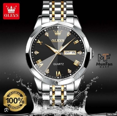 Picture of 9931 New Business Quartz Watch For Men Dual Calendar Luxury Diamond Dial Waterproof Stainless Steel Strap Men Wristwatch - ঘড়িBlack, White, Blue, blue Silver-