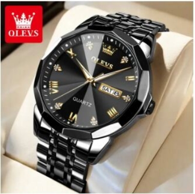Picture of 9931 New Business Quartz Watch For Men Dual Calendar Luxury Diamond Dial Waterproof Stainless Steel Strap Men Wristwatch - ঘড়িBlack, White, Blue, blue Silver-