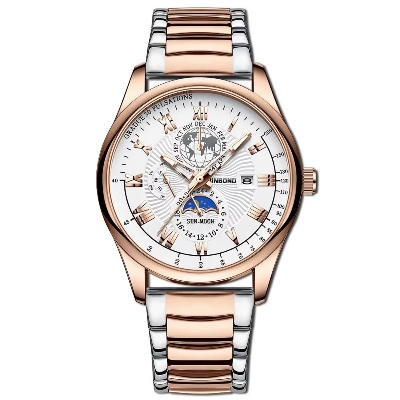 Picture of BINBOND B3982 New Style Silver Men Quartz Watch Authentic Stainless Steel Band Water Proof Date Display Dials Decoration WatchBlack, Silver, toton white, silver black, silver toton dial bl