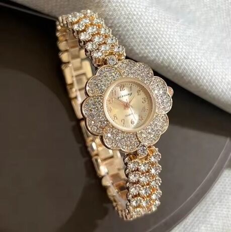 Picture of Brand-designed women's quartz wristwatch with steel strap and luxurious gold gemstone with vintage flowers-Rose Gold