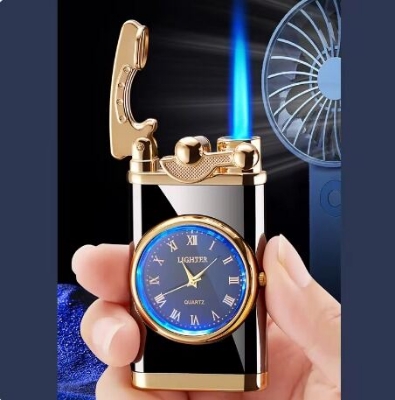 Picture of Douyin style watch real dial rocker arm windproof gas lighters blue light qixi boyfriend gift factory wholesale