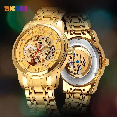 Picture of Elevate Your Timepiece with the SKMEI 9222 Silver and Golden Color Two-Tone Stainless Steel Automatic Clock - For Men - Very Comfortable-Full Golden