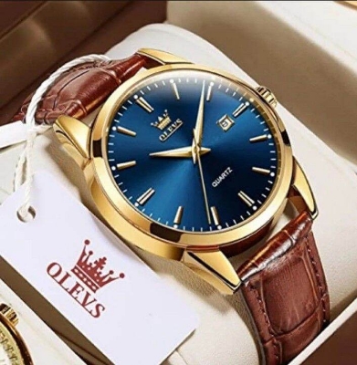 Picture of Fashionable Leather Analog Wrist Watches for Men Black & Brown-Blue