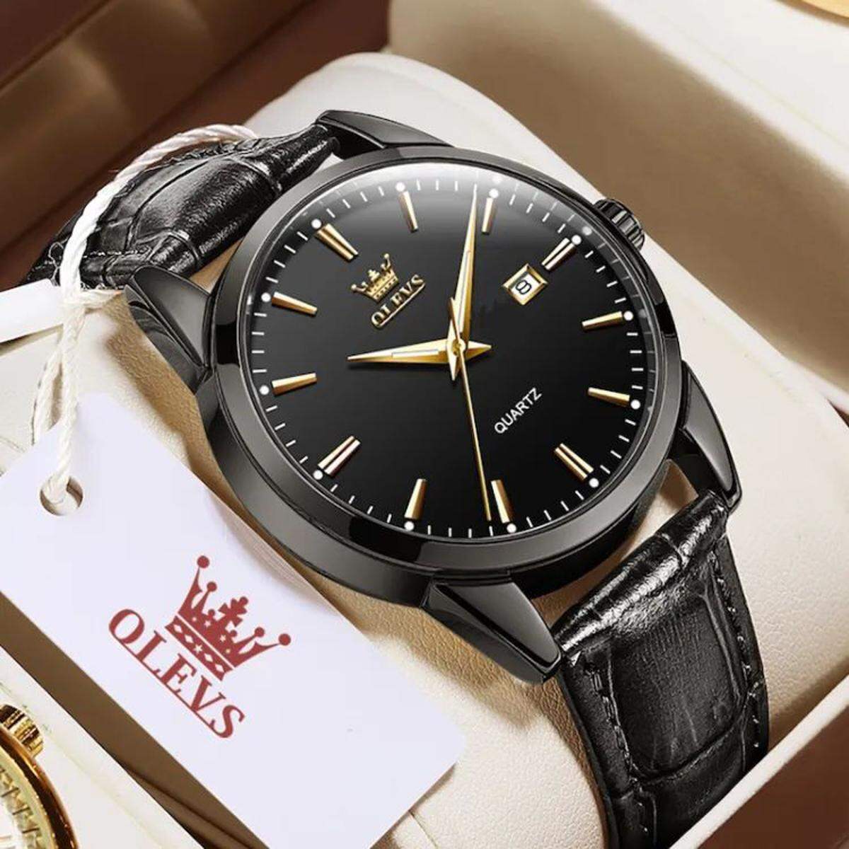 Picture of Fashionable Leather Analog Wrist Watches for Men Black & Brown-Blue