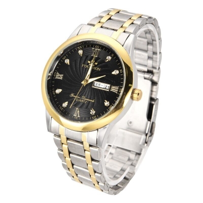 Picture of FOURRON Fashion Men's Waterproof Wristwatch Business Luminous Calendar Stainless Steel Strap Quartz Watch For MenWhite, Black