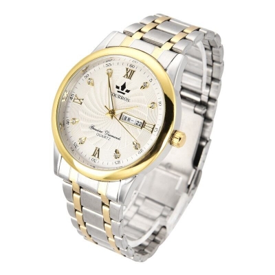 Picture of FOURRON Fashion Men's Waterproof Wristwatch Business Luminous Calendar Stainless Steel Strap Quartz Watch For MenWhite, Black