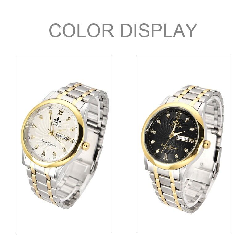 Picture of FOURRON Fashion Men's Waterproof Wristwatch Business Luminous Calendar Stainless Steel Strap Quartz Watch For MenWhite, Black