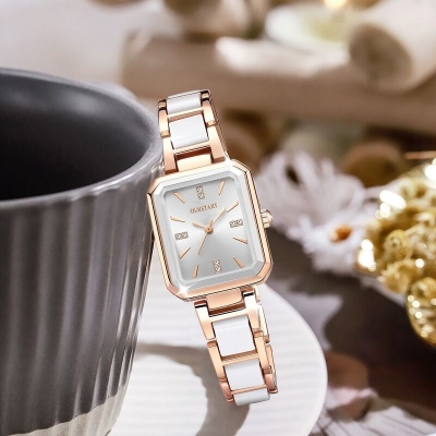 Picture of High Quality Square Ceramic Style Band Quartz Watch for Women Luxury Alloy Case Lightweight Fashion 3BAR Water Resistance SportsWhite, Black