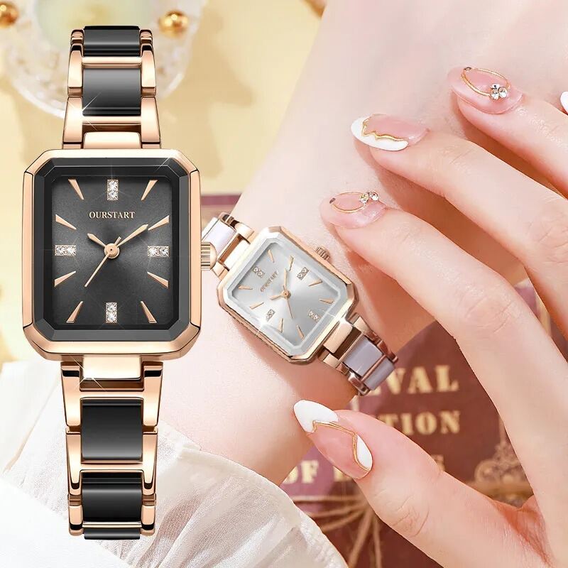 Picture of High Quality Square Ceramic Style Band Quartz Watch for Women Luxury Alloy Case Lightweight Fashion 3BAR Water Resistance SportsWhite, Black