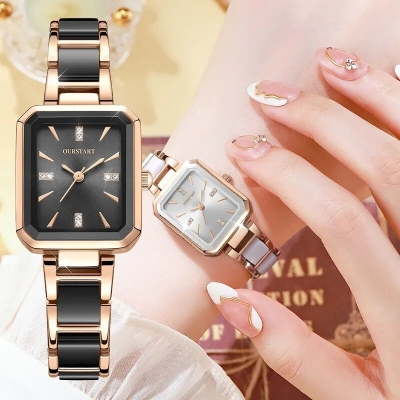 Picture of High Quality Square Ceramic Style Band Quartz Watch for Women Luxury Alloy Case Lightweight Fashion 3BAR Water Resistance SportsWhite, Black