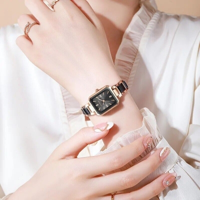 Picture of High Quality Square Ceramic Style Band Quartz Watch for Women Luxury Alloy Case Lightweight Fashion 3BAR Water Resistance SportsWhite, Black