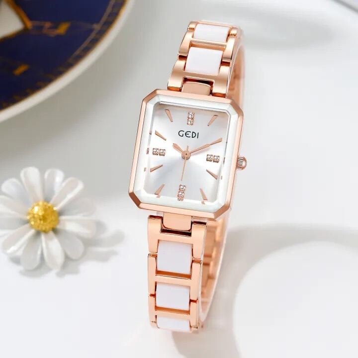 Picture of High Quality Square Ceramic Style Band Quartz Watch for Women Luxury Alloy Case Lightweight Fashion 3BAR Water Resistance SportsWhite, Black