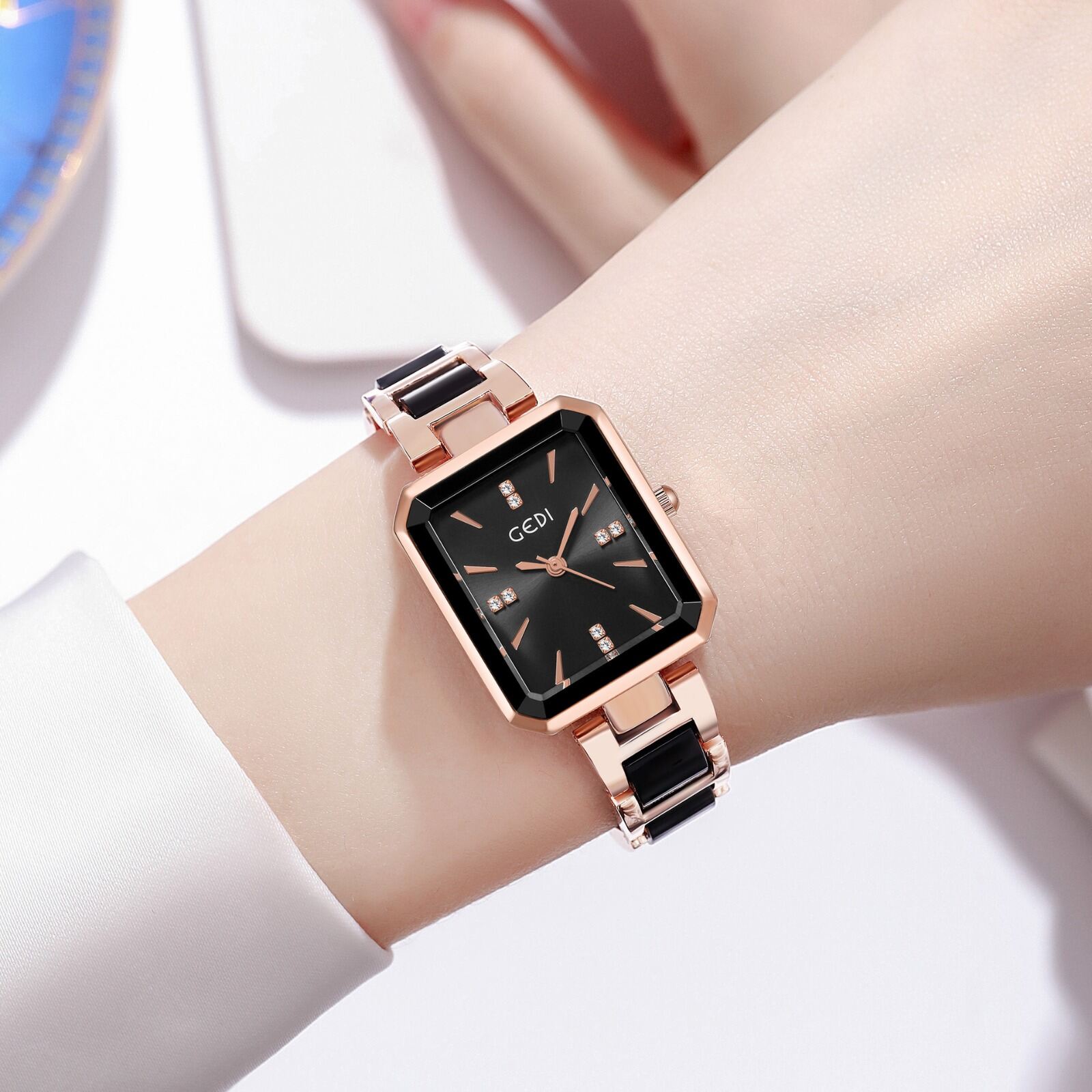 Picture of High Quality Square Ceramic Style Band Quartz Watch for Women Luxury Alloy Case Lightweight Fashion 3BAR Water Resistance SportsWhite, Black