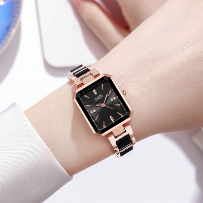 Picture of High Quality Square Ceramic Style Band Quartz Watch for Women Luxury Alloy Case Lightweight Fashion 3BAR Water Resistance SportsWhite, Black