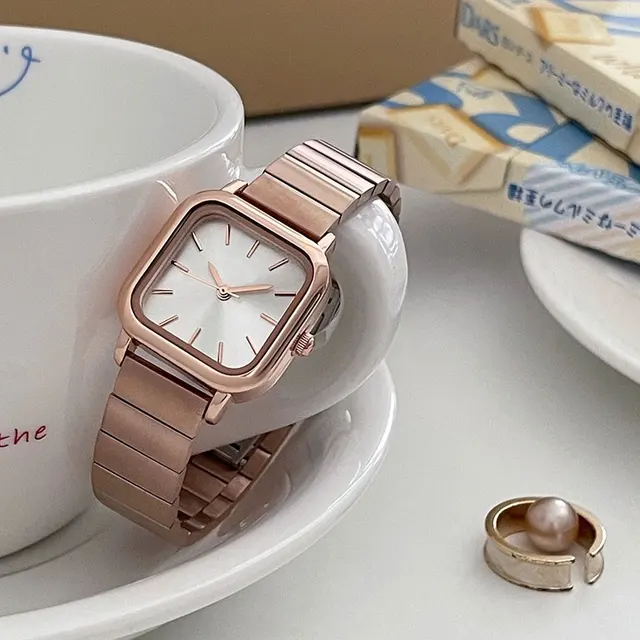 Picture of Inspired by CN high quality New Square Stainless Steel Analog Watch For Women Silver-gold-With Smart BoxNavy, Silver, Gold, Black, silver dial black, golden