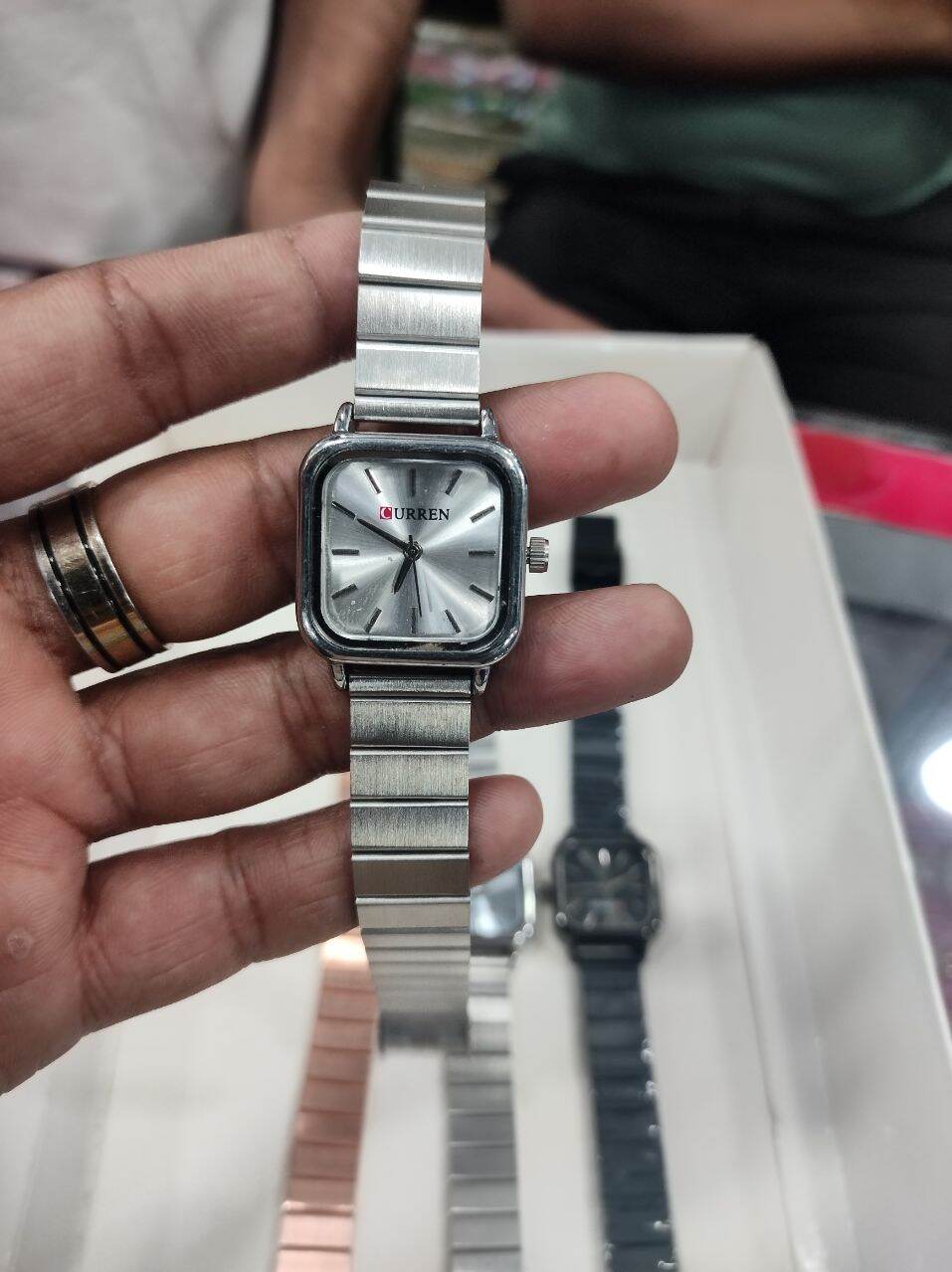 Picture of Inspired by CN high quality New Square Stainless Steel Analog Watch For Women Silver-gold-With Smart BoxNavy, Silver, Gold, Black, silver dial black, golden
