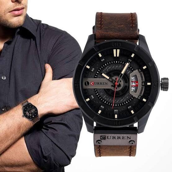 Picture of Inspired by CN Men  8301 Men’s PU Leather Quartz Waterproof Watch For Men'sBlue, brown red, Black, deep brown, brown light, off brown