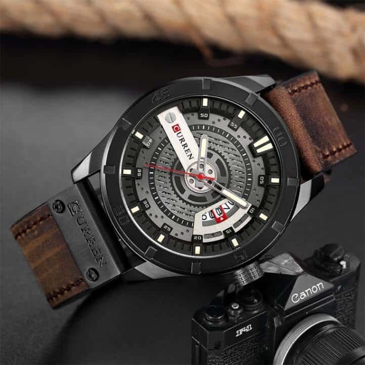 Picture of Inspired by CN Men  8301 Men’s PU Leather Quartz Waterproof Watch For Men'sBlue, brown red, Black, deep brown, brown light, off brown