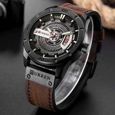 Picture of Inspired by curren belt men women CN 8301 Sports Watch Luxury Brand Military Watches Male Analog Date Quartz Watch Men Casual Leather Wrist WatchDark Brown, Black, Brown, Chocolate, Blue