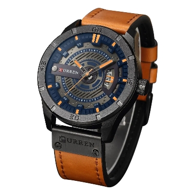 Picture of Inspired by curren belt men women CN 8301 Sports Watch Luxury Brand Military Watches Male Analog Date Quartz Watch Men Casual Leather Wrist WatchDark Brown, Black, Brown, Chocolate, Blue