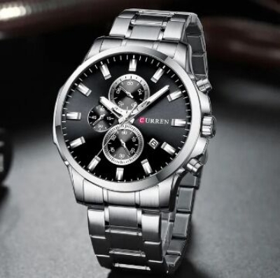Picture of Inspired by Curren men black Luxury Brand Fashion Quartz Watch Men Sports Chronograph Clock without dateBlack, silver black