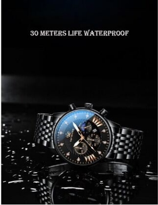 Picture of Inspired by DGSenpi Men's Fashion Watch Luminous Ultra-Thin Quartz Watch Diamond Inlaid Wrist Watch WaterproofBlack, Dark Blue, silver, gold silver