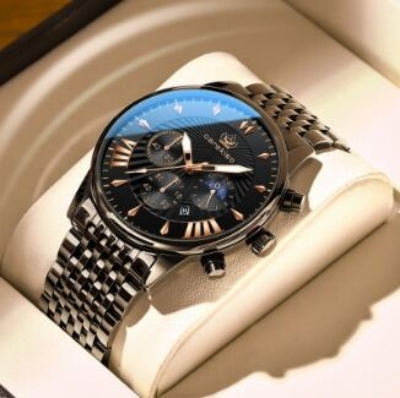 Picture of Inspired by DGSenpi Men's Fashion Watch Luminous Ultra-Thin Quartz Watch Diamond Inlaid Wrist Watch WaterproofBlack, Dark Blue, silver, gold silver