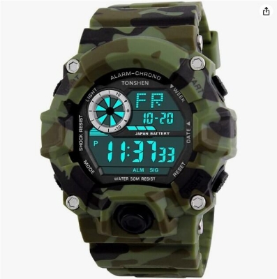 Picture of Inspired by G force Men's Digital Sports Watch with Big Dial LED Waterproof 50M, CamouflageYellow, Green