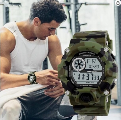 Picture of Inspired by G force Men's Digital Sports Watch with Big Dial LED Waterproof 50M, CamouflageYellow, Green