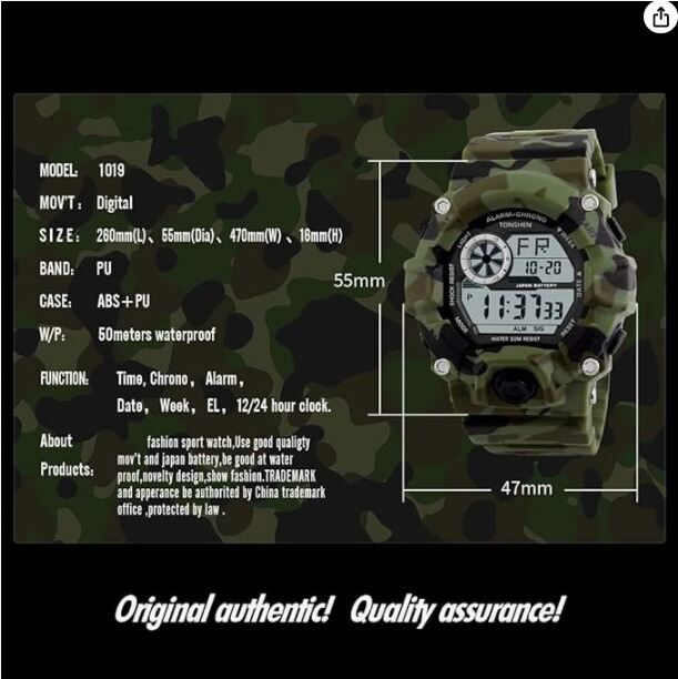 Picture of Inspired by G force Men's Digital Sports Watch with Big Dial LED Waterproof 50M, CamouflageYellow, Green