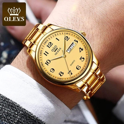 Picture of Inspired by Men's OLEVS 5567 Fashion Stainless Steel Japan Quartz Analog Day Date Watch Silver. Gold & WhiteGold, White, Silver