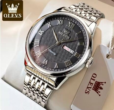 Picture of Inspired by olevs  Men's Watches Classic Simple Original Quartz Watch for Man Stainless Steel Waterproof Roman Scale Wristwatch Date WeekGolden, Silver, silver black