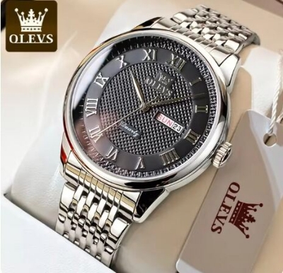 Picture of Inspired by olevs  Men's Watches Classic Simple Original Quartz Watch for Man Stainless Steel Waterproof Roman Scale Wristwatch Date WeekGolden, Silver, silver black