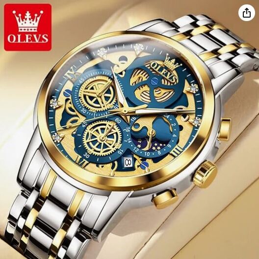 Picture of Inspired by olevs  Watch Men Stainless Steel Watches Luxury Diamond Chronograph Multifunction Men Wrist Watch with Date Business Classic Dress Watch for Men Gift for Men reloj de HombreGreen silver, Golden full, Black full, Silver white toton, Silver black toton