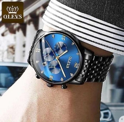 Picture of Inspired by olevs 2867 BLACK STAINLESS STEEL CHRONOGRAPH WRIST WATCH FOR MEN - BLACKBlack, White, White black, auto belt oli-vs, Toton white, Gold, Blue