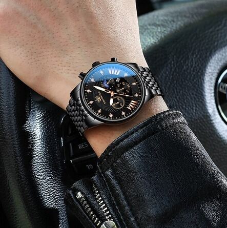 Picture of Inspired by olevs 2867 BLACK STAINLESS STEEL CHRONOGRAPH WRIST WATCH FOR MEN - BLACKBlack, White, White black, auto belt oli-vs, Toton white, Gold, Blue